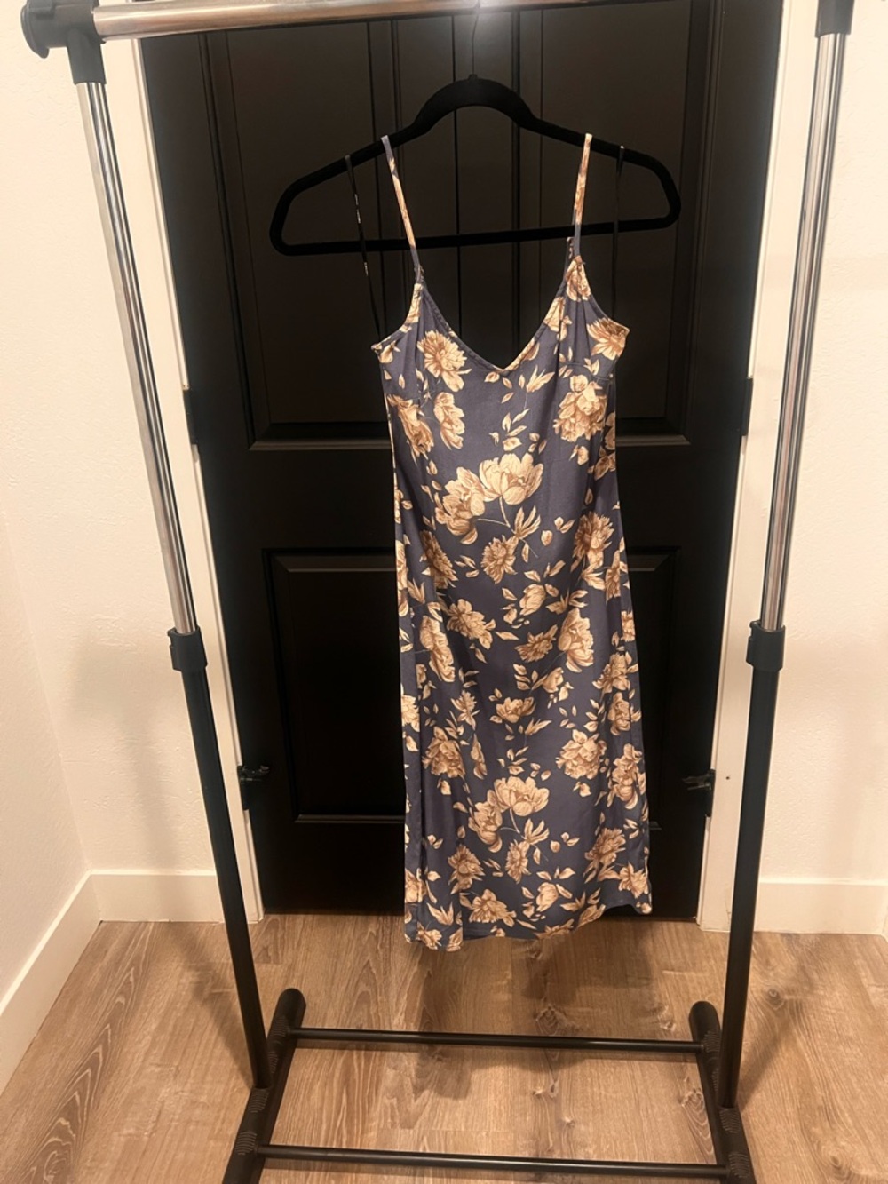 Forever 21 Navy Maxi Slip Dress with Beige Floral Print